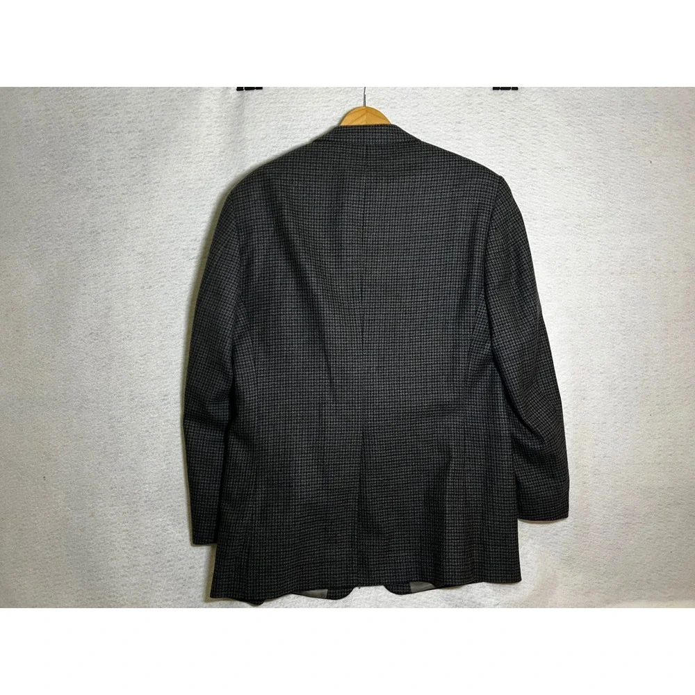 Chaps Men's 44L 100% Wool Blue Gray Houndstooth Blazer